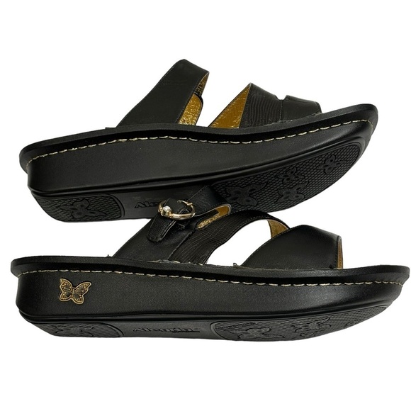 Alegria Black Pebble Leather Reptile Accent Adjust Ankle Strap Gold Buckle Sz 10 - Picture 5 of 14